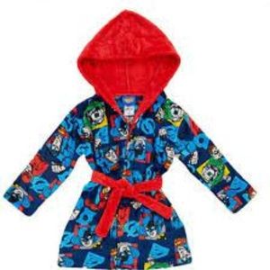 Justice League Boys Velvet Fleece Superhero Hooded Robe Superman Batman Size 5